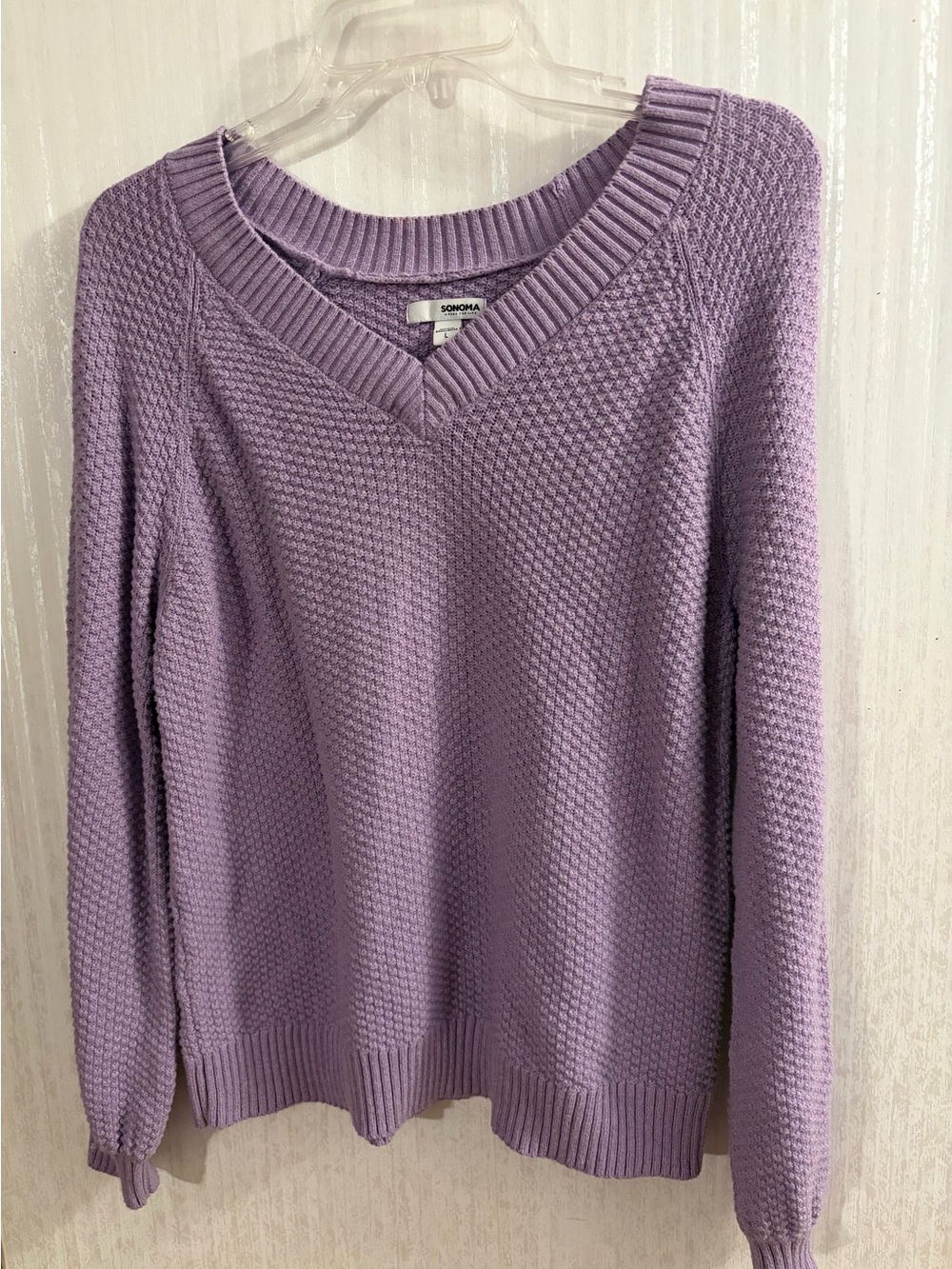 Sonoma Lilac V-Neck Textured Knit Sweater